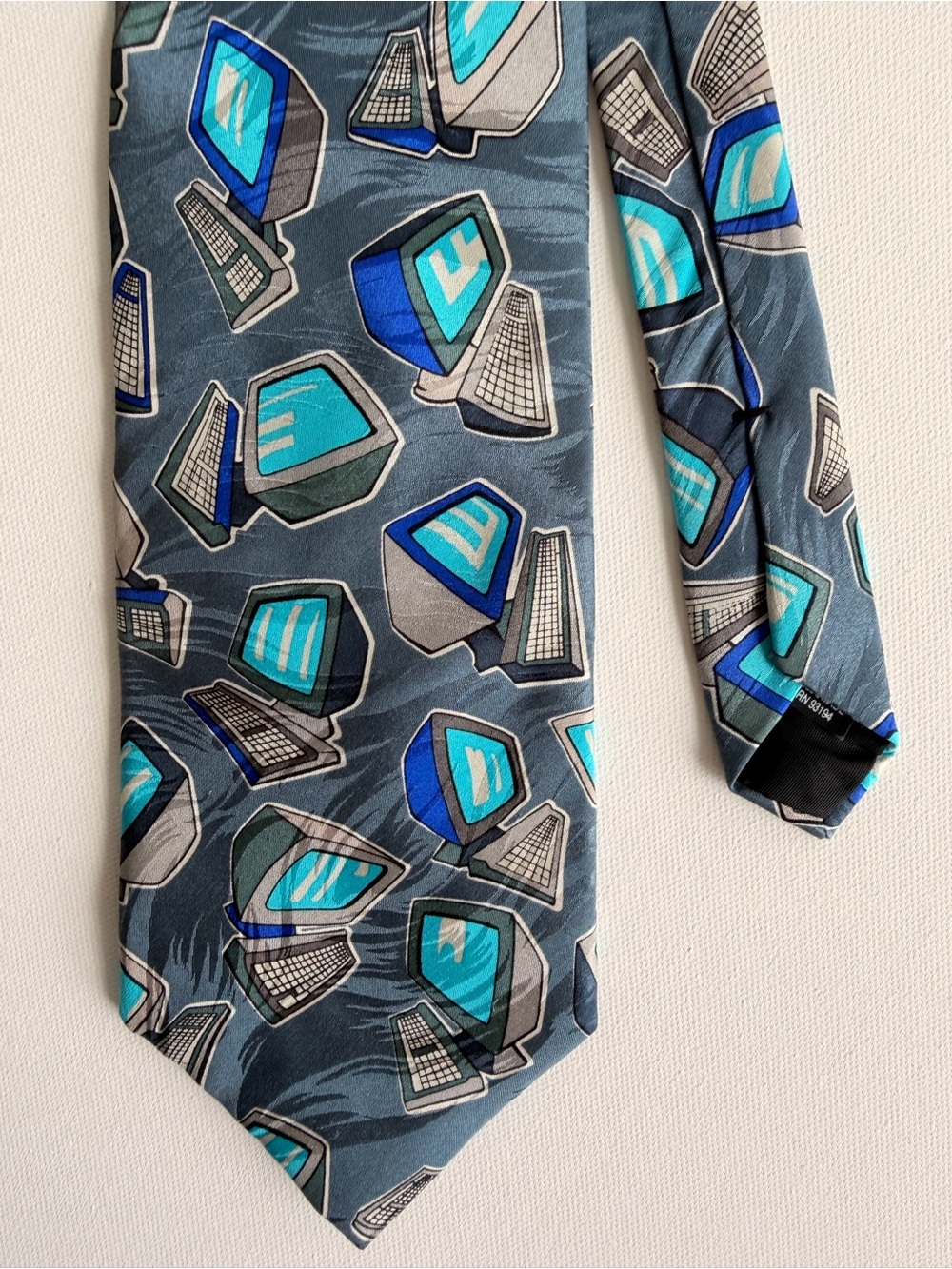 Vintage Di Cravatte 90s Computer Motif Necktie 100% Silk USA Desktop Tech Tie